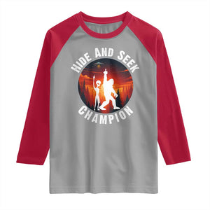 Hide And Seek Champion Raglan Shirt Funny Bigfoot And Alien Lover Gift TS12 Sport Gray Red Print Your Wear