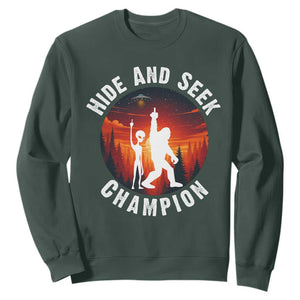 Hide And Seek Champion Sweatshirt Funny Bigfoot And Alien Lover Gift TS12 Dark Forest Green Print Your Wear