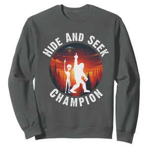 Hide And Seek Champion Sweatshirt Funny Bigfoot And Alien Lover Gift TS12 Dark Heather Print Your Wear