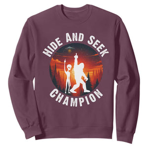 Hide And Seek Champion Sweatshirt Funny Bigfoot And Alien Lover Gift TS12 Maroon Print Your Wear