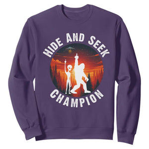 Hide And Seek Champion Sweatshirt Funny Bigfoot And Alien Lover Gift TS12 Purple Print Your Wear