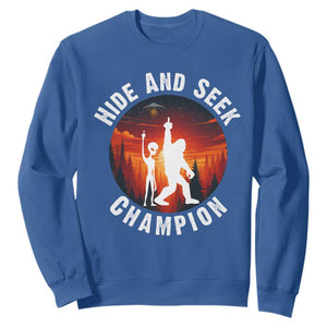 Hide And Seek Champion Sweatshirt Funny Bigfoot And Alien Lover Gift TS12 Royal Blue Print Your Wear