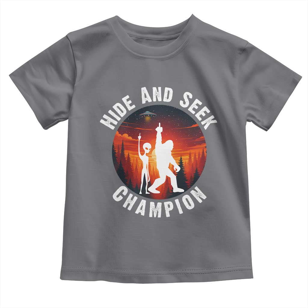 Hide And Seek Champion Toddler T Shirt Funny Bigfoot And Alien Lover Gift TS12 Charcoal Print Your Wear