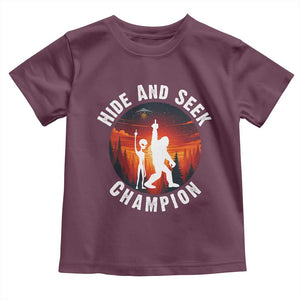 Hide And Seek Champion Toddler T Shirt Funny Bigfoot And Alien Lover Gift TS12 Maroon Print Your Wear