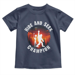 Hide And Seek Champion Toddler T Shirt Funny Bigfoot And Alien Lover Gift TS12 Navy Print Your Wear