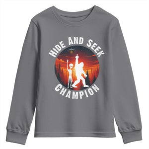 Hide And Seek Champion Youth Sweatshirt Funny Bigfoot And Alien Lover Gift TS12 Charcoal Print Your Wear