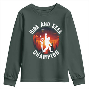 Hide And Seek Champion Youth Sweatshirt Funny Bigfoot And Alien Lover Gift TS12 Dark Forest Green Print Your Wear