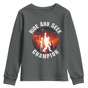 Hide And Seek Champion Youth Sweatshirt Funny Bigfoot And Alien Lover Gift TS12 Dark Heather Print Your Wear
