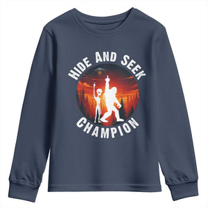 Hide And Seek Champion Youth Sweatshirt Funny Bigfoot And Alien Lover Gift TS12 Navy Print Your Wear