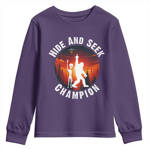 Hide And Seek Champion Youth Sweatshirt Funny Bigfoot And Alien Lover Gift TS12 Purple Print Your Wear