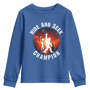 Hide And Seek Champion Youth Sweatshirt Funny Bigfoot And Alien Lover Gift TS12 Royal Blue Print Your Wear