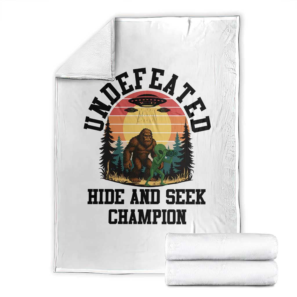 Funny Bigfoot And Alien Gift Throw Blanket Undefeated Hide And Seek Champion TS12 White Print Your Wear