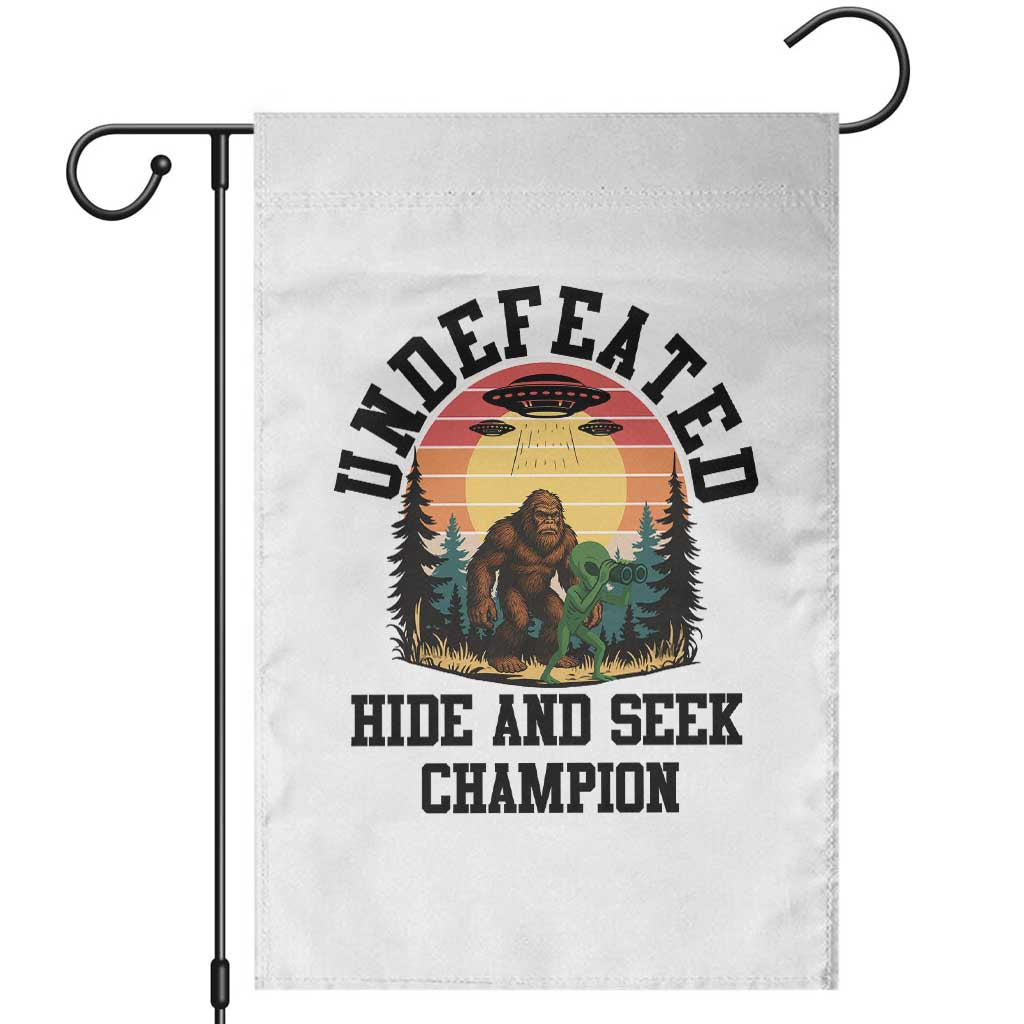Funny Bigfoot And Alien Gift Garden Flag Undefeated Hide And Seek Champion TS12 White Print Your Wear