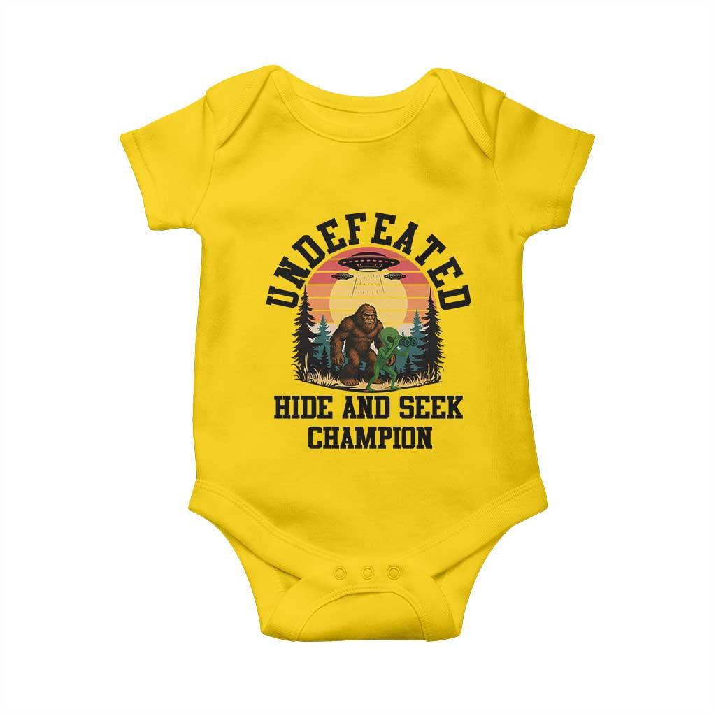 Funny Bigfoot And Alien Gift Baby Onesie Undefeated Hide And Seek Champion TS12 Daisy Print Your Wear