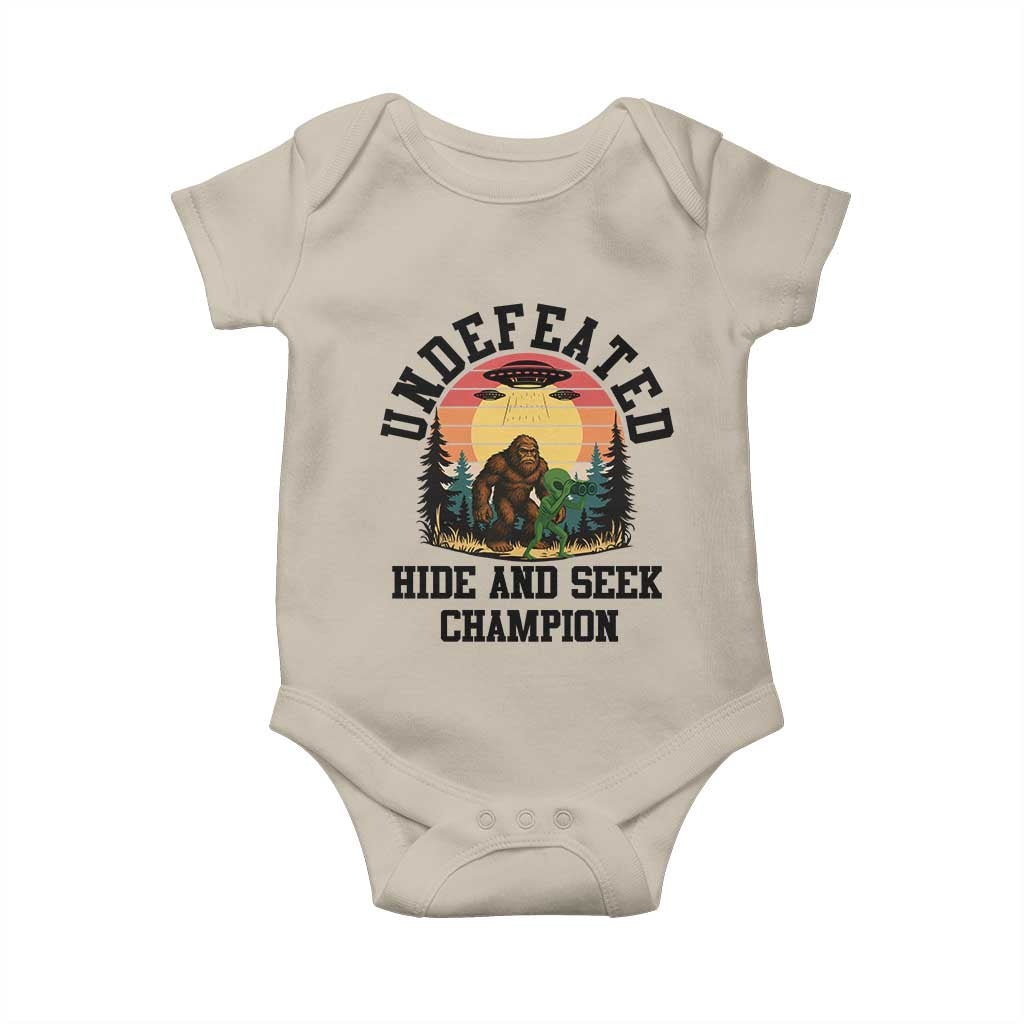 Funny Bigfoot And Alien Gift Baby Onesie Undefeated Hide And Seek Champion TS12 Sand Print Your Wear