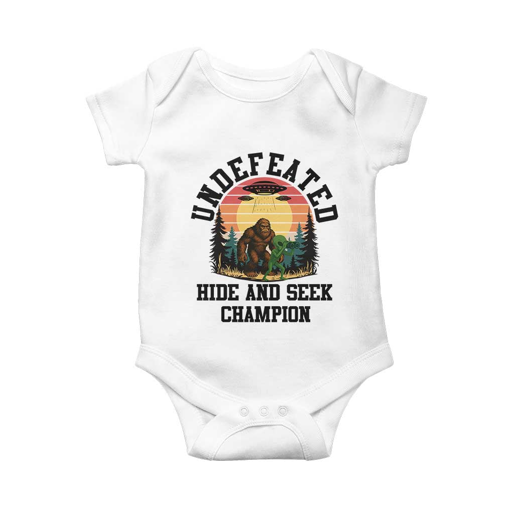 Funny Bigfoot And Alien Gift Baby Onesie Undefeated Hide And Seek Champion TS12 White Print Your Wear