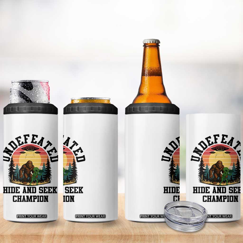 Funny Bigfoot And Alien Gift 4 in 1 Can Cooler Tumbler Undefeated Hide And Seek Champion TS12 Print Your Wear