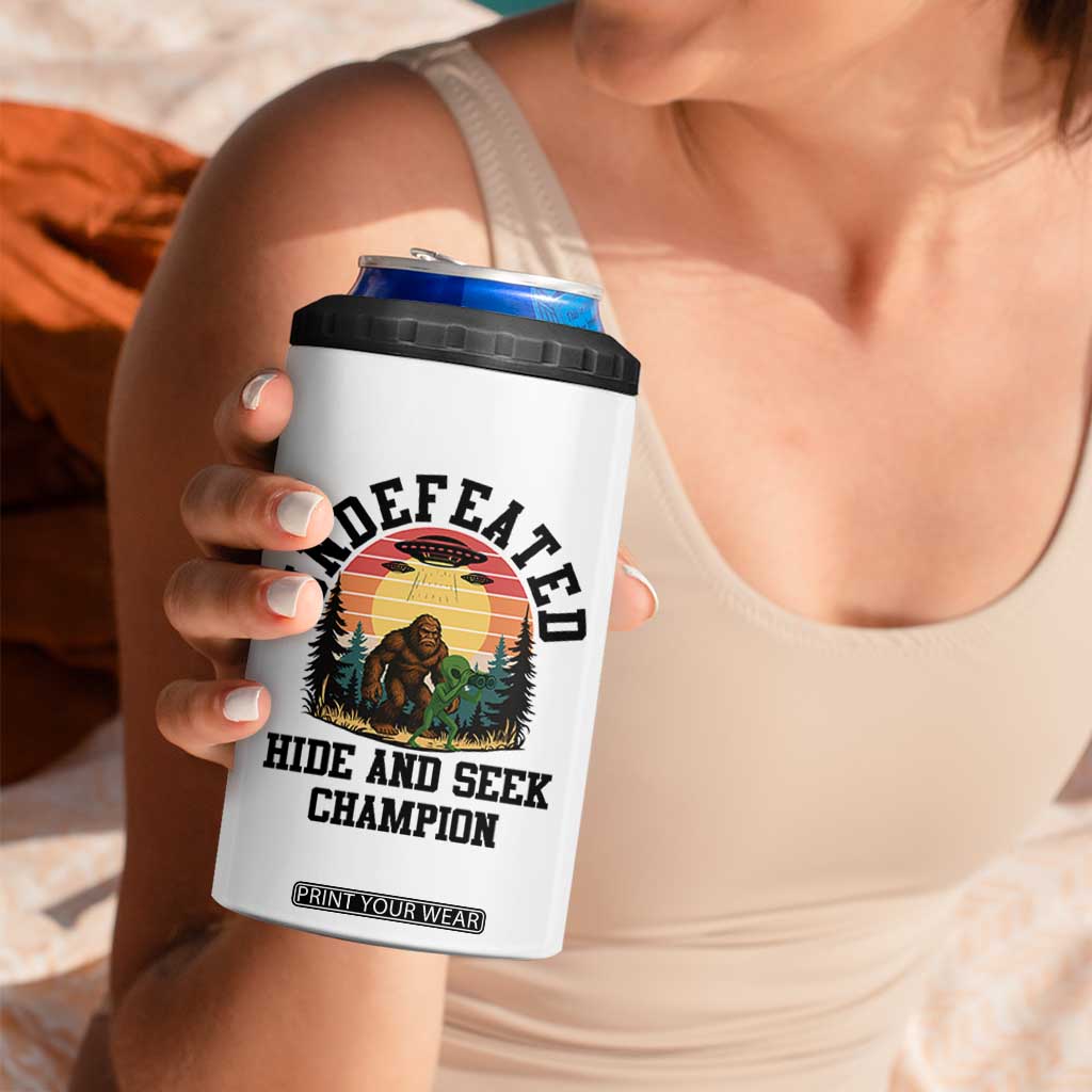 Funny Bigfoot And Alien Gift 4 in 1 Can Cooler Tumbler Undefeated Hide And Seek Champion TS12 Print Your Wear