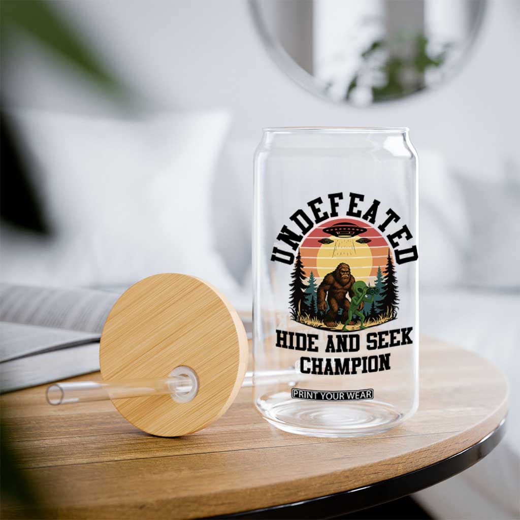 Funny Bigfoot And Alien Gift Glass Can Undefeated Hide And Seek Champion TS12 Print Your Wear