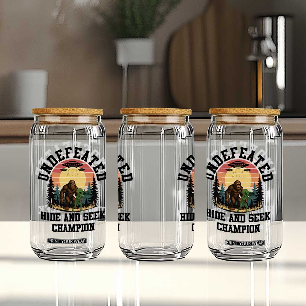 Funny Bigfoot And Alien Gift Glass Can Undefeated Hide And Seek Champion TS12 Print Your Wear