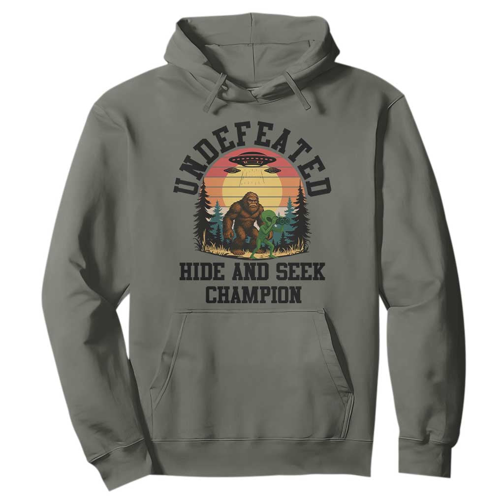 Funny Bigfoot And Alien Gift Hoodie Undefeated Hide And Seek Champion TS12 Military Green Print Your Wear