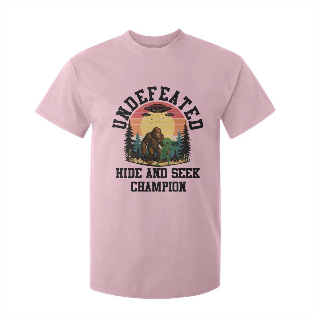Funny Bigfoot And Alien Gift T Shirt For Kid Undefeated Hide And Seek Champion TS12 Light Pink Print Your Wear