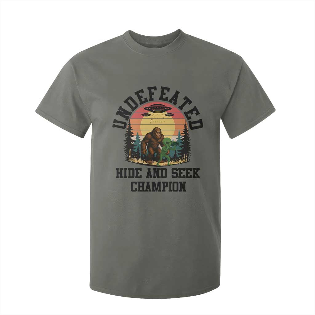 Funny Bigfoot And Alien Gift T Shirt For Kid Undefeated Hide And Seek Champion TS12 Military Green Print Your Wear