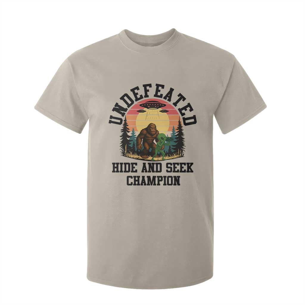 Funny Bigfoot And Alien Gift T Shirt For Kid Undefeated Hide And Seek Champion TS12 Sand Print Your Wear