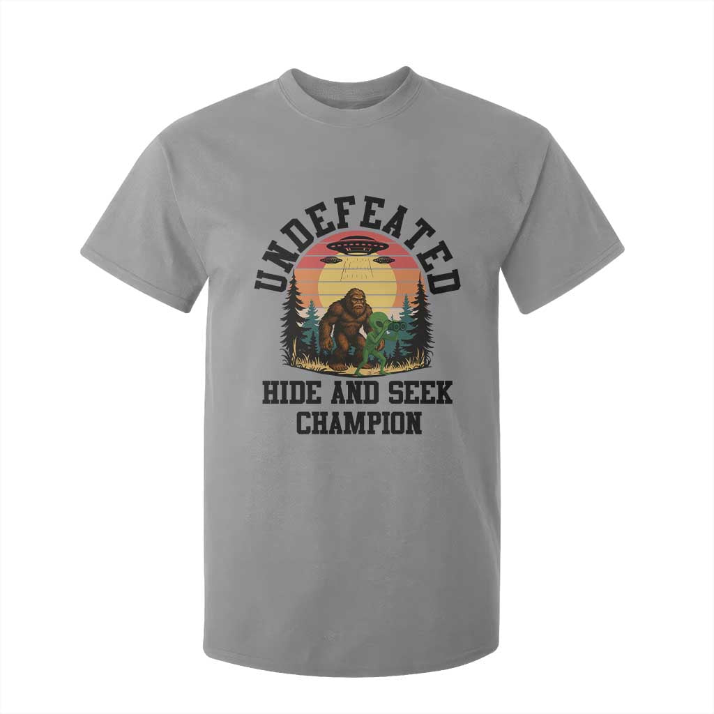Funny Bigfoot And Alien Gift T Shirt For Kid Undefeated Hide And Seek Champion TS12 Sport Gray Print Your Wear