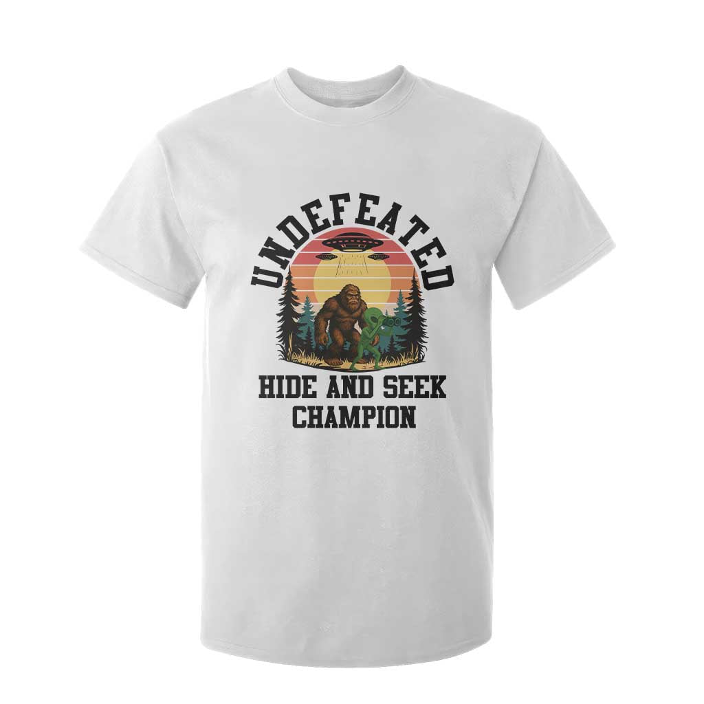 Funny Bigfoot And Alien Gift T Shirt For Kid Undefeated Hide And Seek Champion TS12 White Print Your Wear