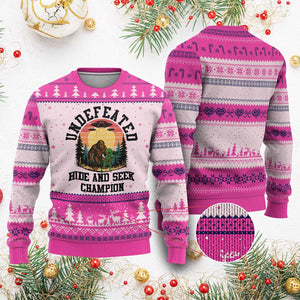 Funny Bigfoot And Alien Gift Ugly Christmas Sweater Undefeated Hide And Seek Champion TS12 Hot Pink Print Your Wear