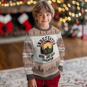 Funny Bigfoot And Alien Gift Ugly Christmas Sweater Undefeated Hide And Seek Champion TS12 Mocha Mousse Print Your Wear