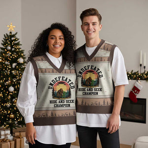 Funny Bigfoot And Alien Gift V-Neck Knit Sweater Vest Undefeated Hide And Seek Champion TS12 Mocha Mousse Print Your Wear