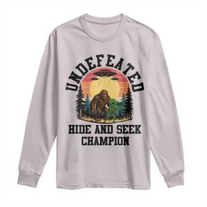 Funny Bigfoot And Alien Gift Long Sleeve Shirt Undefeated Hide And Seek Champion TS12 Ice Gray Print Your Wear