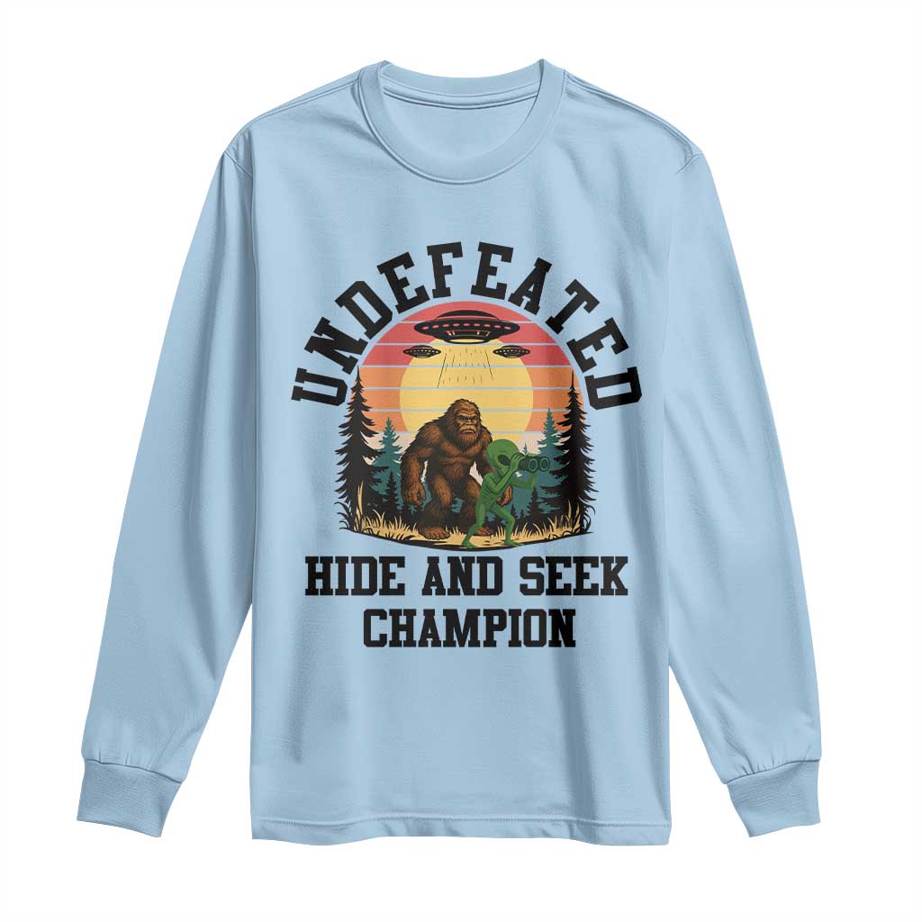 Funny Bigfoot And Alien Gift Long Sleeve Shirt Undefeated Hide And Seek Champion TS12 Light Blue Print Your Wear