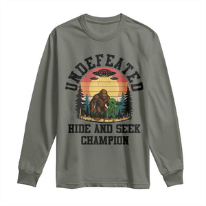 Funny Bigfoot And Alien Gift Long Sleeve Shirt Undefeated Hide And Seek Champion TS12 Military Green Print Your Wear
