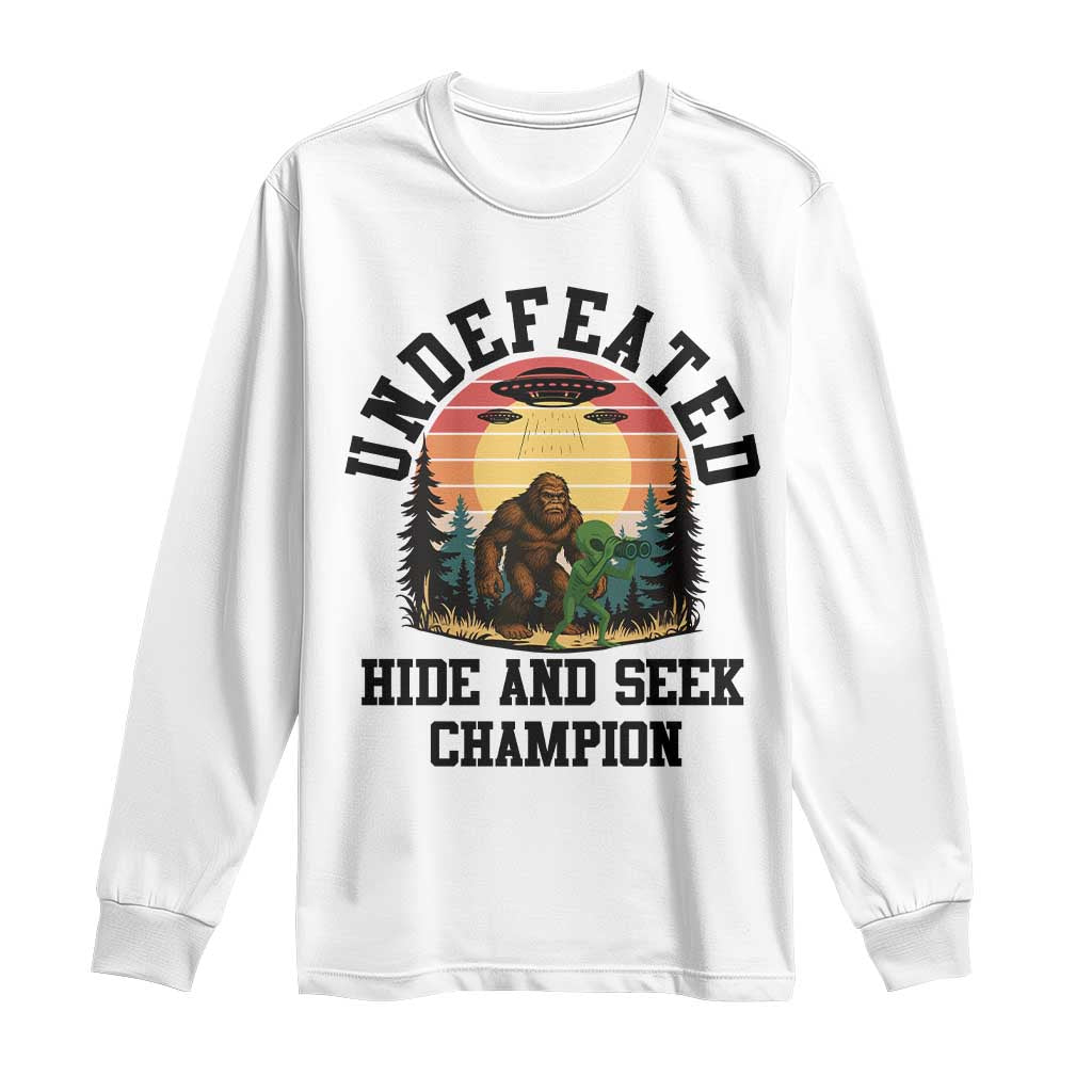 Funny Bigfoot And Alien Gift Long Sleeve Shirt Undefeated Hide And Seek Champion TS12 White Print Your Wear