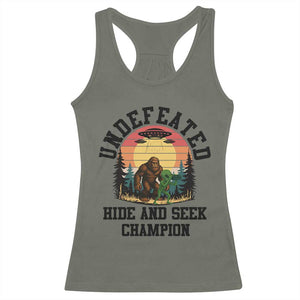Funny Bigfoot And Alien Gift Racerback Tank Top Undefeated Hide And Seek Champion TS12 Military Green Print Your Wear