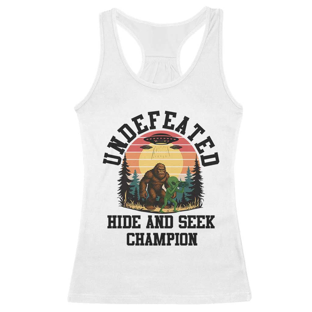 Funny Bigfoot And Alien Gift Racerback Tank Top Undefeated Hide And Seek Champion TS12 White Print Your Wear