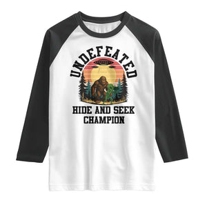 Funny Bigfoot And Alien Gift Raglan Shirt Undefeated Hide And Seek Champion TS12 White Black Print Your Wear
