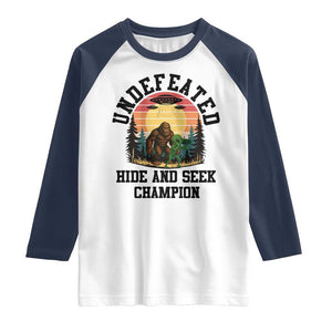 Funny Bigfoot And Alien Gift Raglan Shirt Undefeated Hide And Seek Champion TS12 White Navy Print Your Wear