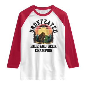 Funny Bigfoot And Alien Gift Raglan Shirt Undefeated Hide And Seek Champion TS12 White Red Print Your Wear