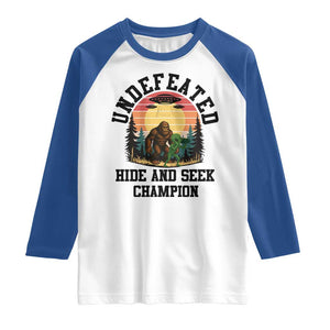 Funny Bigfoot And Alien Gift Raglan Shirt Undefeated Hide And Seek Champion TS12 White Royal Print Your Wear