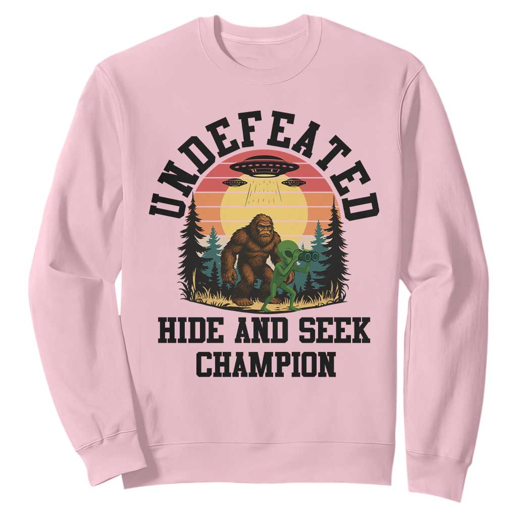 Funny Bigfoot And Alien Gift Sweatshirt Undefeated Hide And Seek Champion TS12 Light Pink Print Your Wear