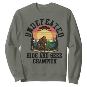 Funny Bigfoot And Alien Gift Sweatshirt Undefeated Hide And Seek Champion TS12 Military Green Print Your Wear
