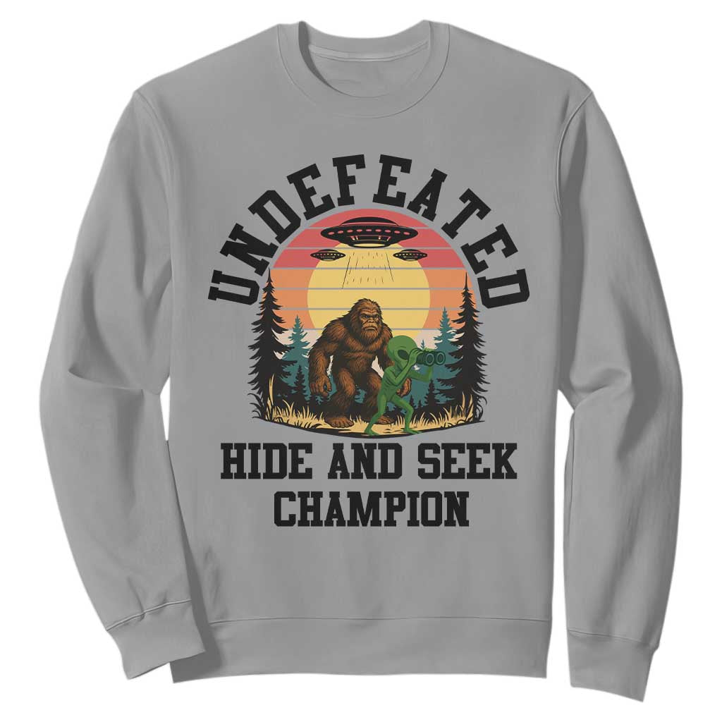 Funny Bigfoot And Alien Gift Sweatshirt Undefeated Hide And Seek Champion TS12 Sport Gray Print Your Wear