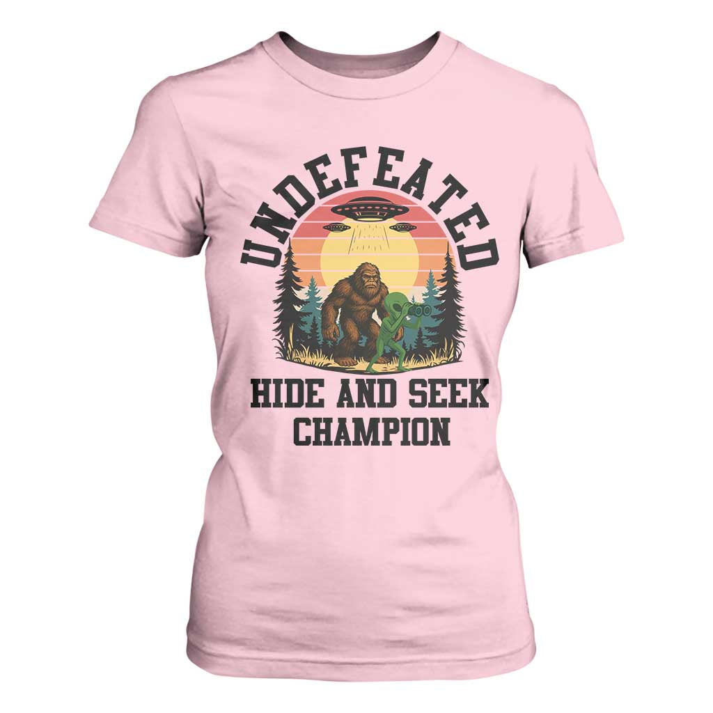 Funny Bigfoot And Alien Gift T Shirt For Women Undefeated Hide And Seek Champion TS12 Light Pink Print Your Wear