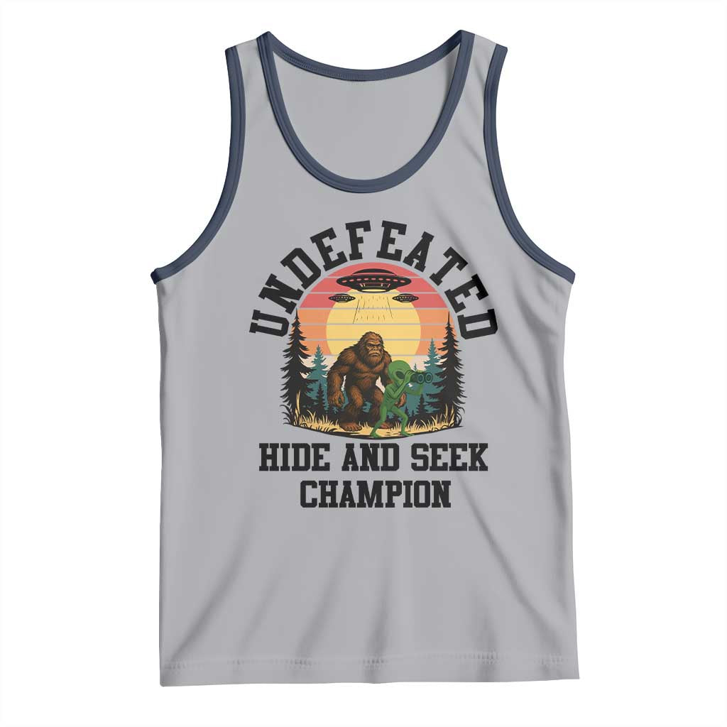 Funny Bigfoot And Alien Gift Tank Top Undefeated Hide And Seek Champion TS12 Athletic Heather Navy Print Your Wear