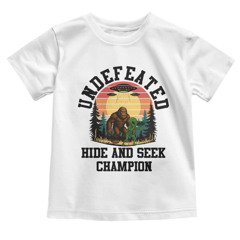 Funny Bigfoot And Alien Gift Toddler T Shirt Undefeated Hide And Seek Champion TS12 White Print Your Wear