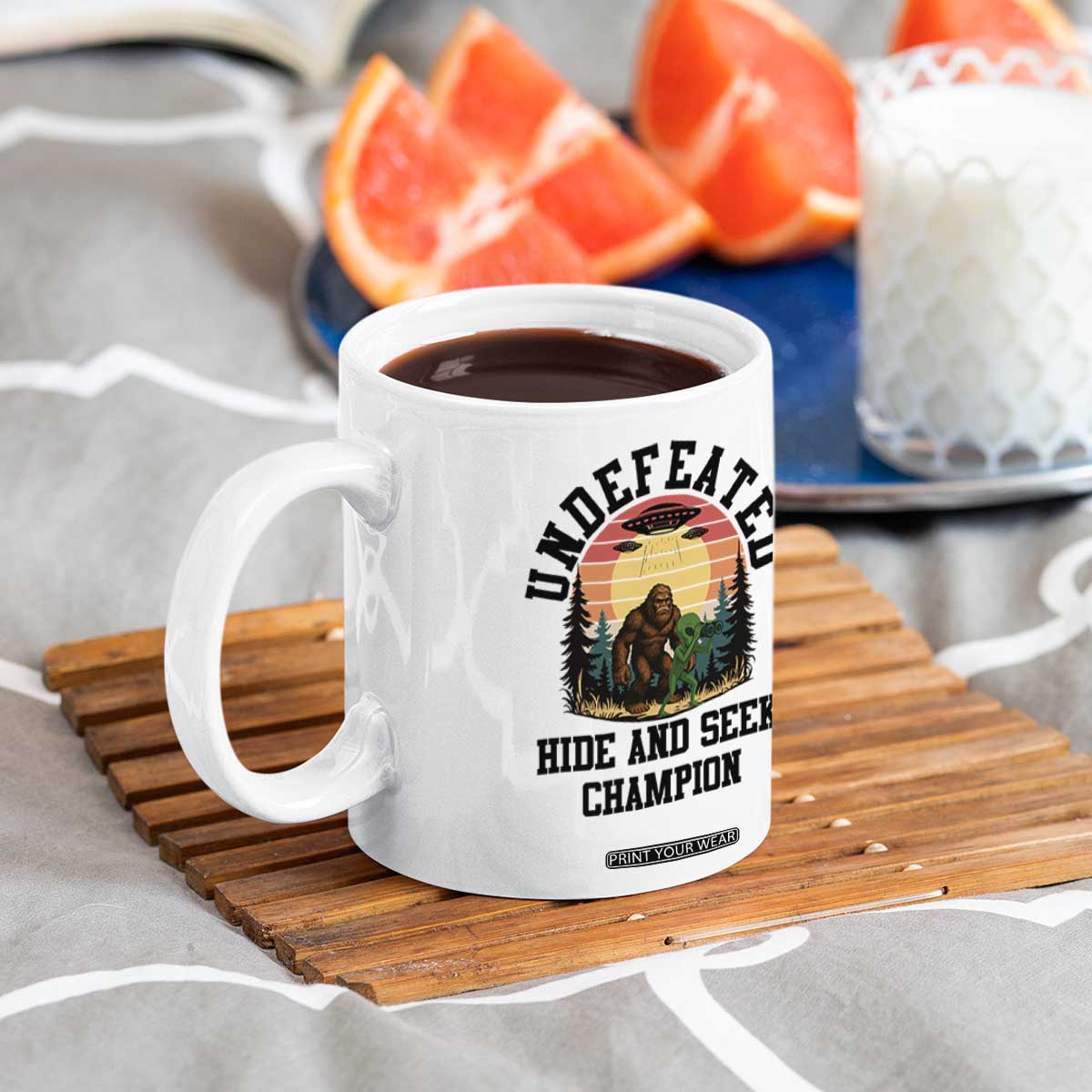 Funny Bigfoot And Alien Gift Coffee Mug Undefeated Hide And Seek Champion TS12 Print Your Wear
